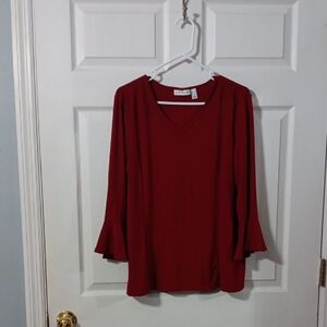 Susan Graver Rich Red V-Neck Blouse